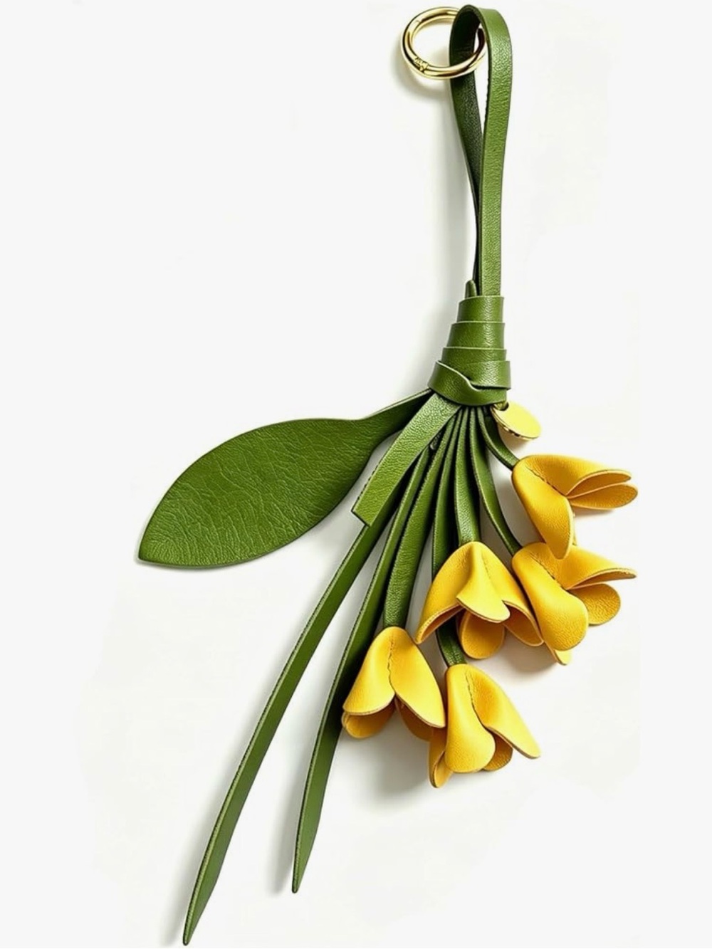 NEW Green and Yellow Leather Floral Keychain Charm
